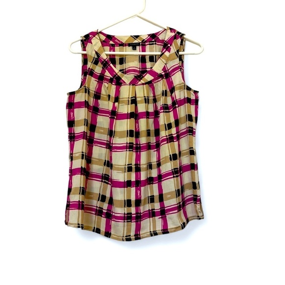 2/$30 Talbots Sleeveless Cotton Blouse Top in Pink and Tan plaid SZ 8 - Picture 1 of 8